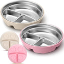 Nuogo 2 Pcs Stainless Steel Baby Suction Plates with Removable Silicone Shell 2-in-1 Metal Toddler Bowl Divided for Picky Eaters Kids Feeding Led Weaning Supplies, Dishwasher Safe (Beige,Pink) by TinyTreasures Baby Boutique