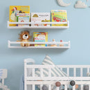 Fun Memories Nursery Book Shelves - Rustic Natural Solid Wood Floating Bookshelf for Kids - Wall Book Shelves for Kids Room (White, 32inch - 4P) by TinyTreasures Baby Boutique