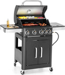Sophia & William 4-Burner Gas BBQ Grill with Side Burner & Porcelain-Enameled Cast Iron Grates, Outdoor Cooking Propane Grills Cabinet Style Garden Barbecue Grill, 46,700BTU, Black by GreenHaven Gardens