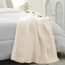 Amélie Home Chenille Knit Throw Blanket for Couch, Chevron Texture Decorative Soft Blanket for Sofa, Bed & Chair, 50"x60", Ivory by CozyNest Decor