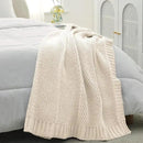 Amélie Home Chenille Knit Throw Blanket for Couch, Chevron Texture Decorative Soft Blanket for Sofa, Bed & Chair, 60"x80", Ivory by CozyNest Decor
