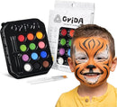 Grida Kids Friendly Face Paint - Professional Party Face Painting Kit for Kids with 12 Vibrant Colors with Double White - Easy to Remove, Vegan, Cruelty-Free Set with Palette & Art Brushes by TinyTreasures Baby Boutique