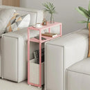 Narrow Side Table, Slim End Tables with Fabric Basket, Skinny Table for Small Spaces, Thin Bedside Table for Living Room, Bedroom (1, Jelly Pink + Cream White) by CozyNest Decor