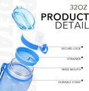 32oz Motivational Water Bottles with Time Marker & Fruit Strainer, Transparent Gradient Color Water Bottle with Times to Drink, Leakproof & BPA Free, Reusable Bottle with Strap (No Straw)