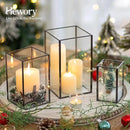 Glass Hurricane Candle Holder Large - Hewory 3pcs Black Rectangle Flower Holders Centerpiece for Table, Tall Floor Square Pillar Candle Lantern for Wedding, Anniversary, Party, Fireplace, Dining Room by CozyNest Decor