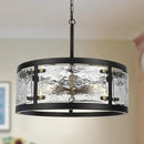 20" Farmhouse Round Black Chandelier, 5-Light Rustic Dining Room Light Fixtures Over Table, Industrial Glass Chandeliers for Dining Kitchen Living Room, Clear Waterglass Drum Shade by CozyNest Decor