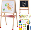 Foldable Kids Painting Easel Double Sided Chalkboard & Magnetic Whiteboard Wooden Art Easel Adjustable Height with Accessories Gift for Toddlers and Kids Ages 3-8 by TinyTreasures Baby Boutique
