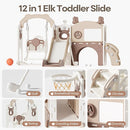 Mloong 12 in 1 Toddler Slide and Swing Set, Kids Slide for Toddlers 1-3 Years Old Baby, Indoor Outdoor with Basketball Hoop Drawing Golf for Kids Easy Assembly(Beige & Rosy Brown)(82×67×41in) by TinyTreasures Baby Boutique