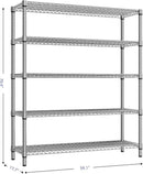 2200 Lbs 5 Tier Storage Rack Metal Wire Shelving Unit, Storage Standing Shelf Organizer for Laundry Bathroom Kitchen Pantry Closet Garage, Chrome 17.7" D x 59.1" W x 70.4" H by CozyNest Decor