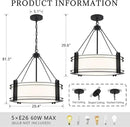 20.4''Drum Chandelier,5-Light Fabric Modern Chandeliers,Black Farmhouse Round Pendant Light Fixture for Dining Room Kitchen Island Living Room Bedroom Hallway by CozyNest Decor