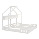 Twin Size Platform Bed With Shared Design, Guardrails, And Built In Shelves - Creamy White by HouseOfZazla