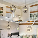 4 Light Chandelier Lighting, Industrial Ceiling Light Black Lantern with Brushed Gold, Geometric Metal Hanging Light Fixture with Adjustable Chain, E12 Base for Entryway Kitchen Island, Indoor Use by CozyNest Decor