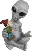 Andre' & Fritz Friendship Stories Alien and Gnome Garden Statue | Poly-Resin 6.5" h x 4" w x 3.5" d Outdoor Décor (Stories - Garden Statue) by GreenHaven Gardens