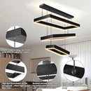 Modern 3 Rings Rectangle Chandelier for Living Room - Adjustable Height Luxury Foyer Lighting Fixture for High Ceiling, Hanging Dining Room LED Pendant Light by CozyNest Decor