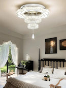 Flashing God Modern Crystal Chandeliers Dia 24" Silver Chandelier Flush Mount Ceiling Light for Bedroom Living Room Dining Room Hallway Dimmable 3 Rings LED Celing Lighting Fixtures by CozyNest Decor