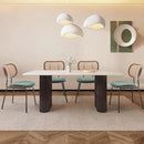 Rattan Dining Chairs Set of 4, Mid Century Modern Dining Chairs with Cane Back for Kitchen Dining Room, 19 Inch Fabric Green by CozyNest Decor