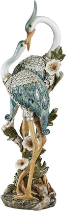 Devoted Cranes Table Sculpture Teal - Made of Resin Coastal Crane Shorebirds - Glitter Accents - Bird Statue - Flowers, Vining Leaves Base - Measures 5 Inches Wide, 16 Inches High by CozyNest Decor