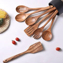 Gudamaye 13 inch Long Wooden Utensils for Cooking, Long Handle Wooden Spoons for Cooking, 7 PCES Crafting Wooden Spoon Set, Wooden Kitchen Utensil set, Natural Teak Wooden utensil Set by CozyNest Decor
