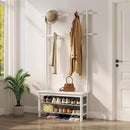 Coat Rack with Shoe Storage, Wooden Hall Tree with Bench, 11 Hooks and 2-Tier Storage Shelves, 3-in-1, Entryway Bench with Coat Rack (31.5"-White) by CozyNest Decor