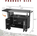 Vongrasig Grill Cart with Storage, Outdoor Bar Cart Rolling BBQ Cart Movable Pizza Oven Table Stand with Foldable Stainless Steel Top & Storage Cabinet, Black by CozyNest Decor