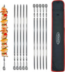 Hakka Stainless Steel Barbecue Skewers, 23" Heavy Duty Metal Skewers Large Wide Grilling Reusable Kabob Sticks with NonSlip Ring Handle,Set of 10 by GreenHaven Gardens
