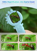 2-in-1 Microscope Camera for Kids, Mini Handheld Microscope Supporting Multiple Viewing Angles, Outdoor Educational Science Adventure Toys, Birthday Gifts for 3-10 Years Old Boys Girls, Blue Dinosaur by TinyTreasures Baby Boutique