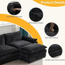 Karl home Sectional Sofa Modular Deep Seat Sofa Couch with Ottoman, Chenille Sofa Sleeper Comfy Upholstered Furniture for Living Room, Apartment, Studio, Office, (3-Seat & 1-Ottoman, Black) by CozyNest Decor