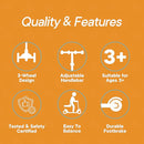 Aqua Orange 3 Wheel Scooter with Seat for Kids – Light-Up LED Wheels, Adjustable Handlebar and Seat, Smooth PU Wheels, Wide Anti-Slip Deck, Rear Foot Brake – Toddler Outdoor Toys for Ages 2+ by TinyTreasures Baby Boutique