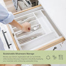Premium Silverware, Flatware and Utensil Organizer for Kitchen Drawers, Food-Safe Contract Grade, Expandable from 14.5 to 25 In, White Bamboo by CozyNest Decor