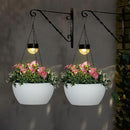 2 Packs Solar Hanging Basket Planters for Plants Outdoor, Self Watering White Flower Plants Pots with Solar Light Drainer for Balcony Patio Garden Outdoor Decoration by CozyNest Decor