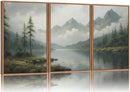 SIGNINART Large Green Forest Framed Canvas Wall Art Set, Misty Mountain Lake Scenery Wall Decor, Modern Foggy Wood Landscape Artwork, Oil Printing Style Nature Art Print for Living Room, Bedroom, Office 16 x24 x3 by CozyNest Decor