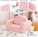 Welnow 2-in-1 Kids Sofa Chair, Convertible Toddler Chair Flip Out Children Sofa Chair with Wave Armrests Folding Kids Play Sofa with Side Pockets & Removable Cover Armchair for Girl or Boy by CozyNest Decor