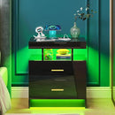 Night Stand with Light, High Gloss Nightstand with USB/Wireless Charging Station, LED Black Nightstands with Storage Drawers, RGB Side End Table for Bedroom Furniture（Black） by CozyNest Decor