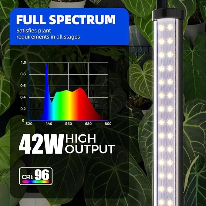 Barrina T10 Pro Standing Grow Light with Timer, 42W, 5000K, Full Spectrum Vertical Tall Grow Lights for Indoor Plants, Wide Coverage, 4FT to 5.6FT Height with Foot Switch, for Flower and Tall Plants, photo 6 of 9