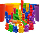 Skoolzy Rainbow Stacking Bears with Matching Sorting Cups 69 Piece Set, 60 Bear counters, Scissor Tongs, Rainbow Cups, Storage Bag, Sorting dice Game by TinyTreasures Baby Boutique