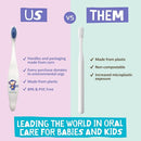 Jack N' Jill Kids Toothbrush - Extra Soft Bristle Toothbrush for Kids, Handle & Packaging Made from Plants (Corn), Ergonomic Handle for Little Hands - Dino Baby (1 Pack) by TinyTreasures Baby Boutique