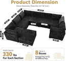Modular Sectional Sofa with Chaise U Shaped Sectional Couch for Living Room, 8-Seater Comfy Cloud Couches with One Movable Ottoman, Plush Corduroy, Black by CozyNest Decor