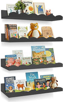 Nursery Book Shelves, 4 Pack Black Floating Shelves for Wall, Wood Scalloped Shelves for Storage Books, Wall Book Shelf for Kids Rooms, Bedroom, Toddler Room, Baby Room, Nursery Decor by TinyTreasures Baby Boutique