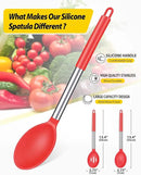 Pack of 2 Large Silicone Cooking Spoons,Non Stick Solid Basting Spoon,Heat-Resistant Kitchen Utensils for Mixing,Serving,Draining,Stirring (RED) by CozyNest Decor