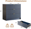 Fluted Dresser for Bedroom, 32 Inch Wide Nightstand with Large Drawer, 3 Drawer End Table for Bedroom, Living Rooms, Offices, and Entryways, Navy Blue by CozyNest Decor