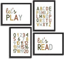 4 Pcs Boho Playroom Canvas Wall Art Nursery Toddler Educational Let's Read Let's Play Painting Pictures Wall Decor Posters Print Artwork for Girl Boy Childs Room Classroom Home Decoration Unframed by CozyNest Decor
