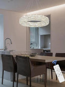 Dia 24" Modern Crystal Chandelier Gold Ring Chandelier Adjustable Height Luxury Crystal Pendant Ceiling Light Fixture for Dining Living Room Bedroom by CozyNest Decor