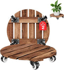 2pack Wood Plant Caddy With Wheels Heavy Duty Red Brown, 264 Lbs Capacity, 12 Inch Acacia Hardwood Plant Dolly, Plant Stand with 360° Lockable Wheels for Plant Pots, Heavy Objects Hauling by GreenHaven Gardens