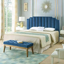 24KF Navy Blue Velvet Tufted King Upholstered Headboard, Modern Vertical Channel Design California King Headboard with Stepped Silhouette Top Edge, Navy Blue by CozyNest Decor