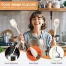 Large Silicone Cooking Spoon Set, 2 Pack Solid Slotted Spoon with Wooden Handle, Nonstick Silicone Kitchen Spoons for Cooking, Heat Resistan Spatula Set for Serving, Basting, Mixing (White) by CozyNest Decor