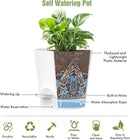 4 inch Self Watering Pots for Indoor Outdoor Plants, 6 Pack Plastic Flower Planters with Drainage Holes and Removable Saucers, Plant Pots with Wicking Rope, Modern Decor, White by GreenHaven Gardens