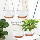 2 Pack Hanging Planters for Indoor Outdoor Plants, 12 Inch Self Watering Hanging Pot with Drainage Holes and Saucer, Plastic Plant Pots, White Brown Flower Pots for Kitchen, Balcony, Garden by CozyNest Decor