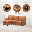 EBELLO Convertible Sleeper Sofa 3 in 1, Faux Leather Modern L-Shaped Couches for Living Room, Pull Out Sectional Futon Sofa Bed with Storage Space, USB Ports and Cup Holders for Bedroom, Brown by CozyNest Decor