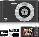 Digital Kids Camera 1080P Vlog Camera with 64GB, Lanyard, 16X Zoom Anti Shake, Card Reader 44MP Compact Portable Point Shoot Digicam for Kid Teen Girl Boy Christmas Halloween Thanksgiving(Black) by TinyTreasures Baby Boutique