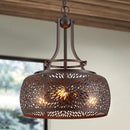 WUZUPS Chandelier Rustic Farmhouse Industrial Round Ceiling Pendant LED Light Fixture with Later-Cut Openwork Drum Shade, H 15.7" x W 13.4", Oil Rubbed Bronze by CozyNest Decor